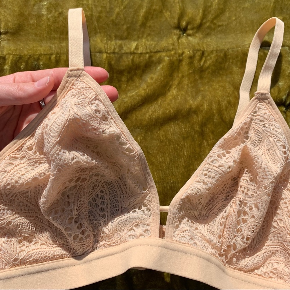 All. You. LIVELY beige wireless bra. Sheer/ floral designs. Comfortable bra.